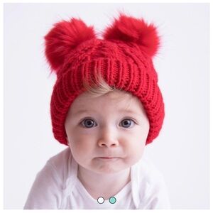Adorable Red Pom Pom Baby / Toddler Beanie / Winter Hat